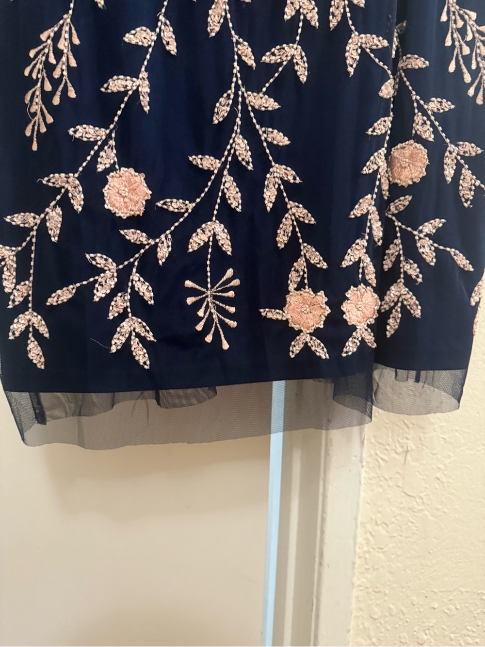 Adrianna Papell Black Midi Dress with Pink Floral Embroidery - Picture 4 of 7